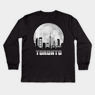 Toronto Canada Skyline Full Moon Kids Long Sleeve T-Shirt